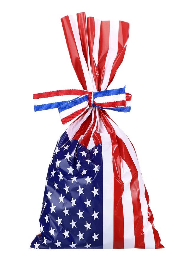 Tenare 100 Pcs Patriotic Gift Cellophane Bags Bulk Plastic Red White Blue American Favor Flag Cellophane Bags 4th of July Treat Goodie Candy Pouches with Ribbon for Veterans Party Favors - Image 4